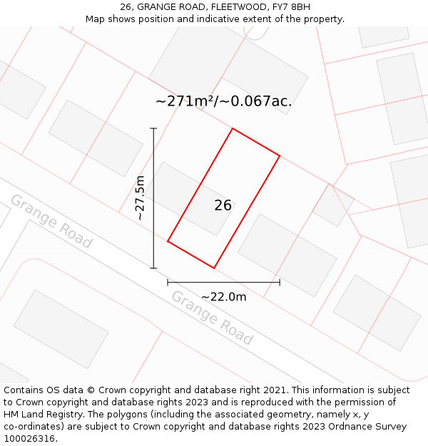 26, GRANGE ROAD, FLEETWOOD, FY7 8BH: Plot and title map