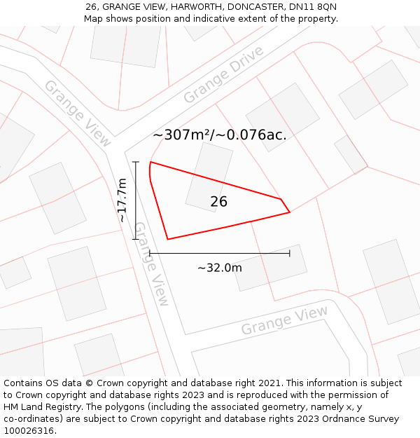 26, GRANGE VIEW, HARWORTH, DONCASTER, DN11 8QN: Plot and title map