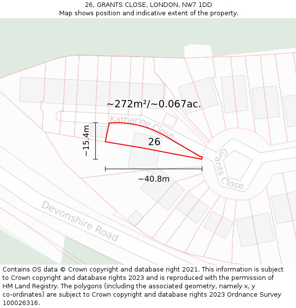 26, GRANTS CLOSE, LONDON, NW7 1DD: Plot and title map