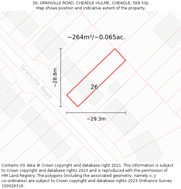 26, GRANVILLE ROAD, CHEADLE HULME, CHEADLE, SK8 5QL: Plot and title map