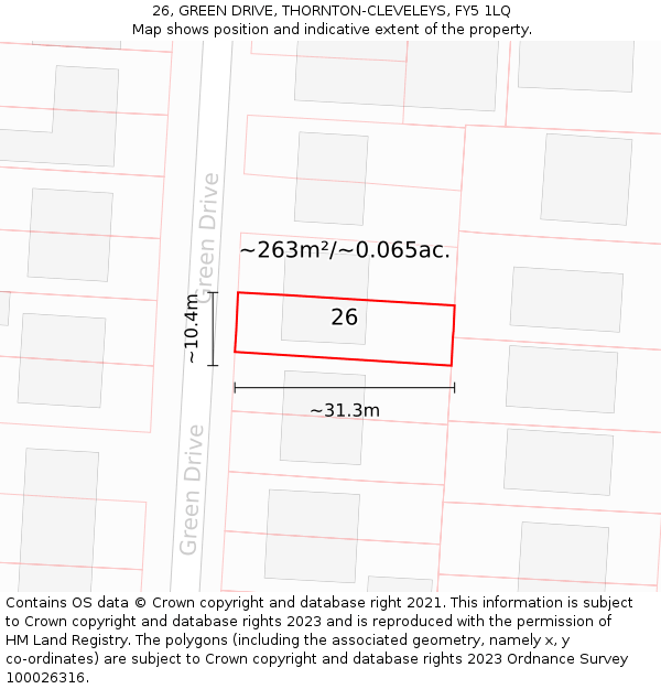 26, GREEN DRIVE, THORNTON-CLEVELEYS, FY5 1LQ: Plot and title map