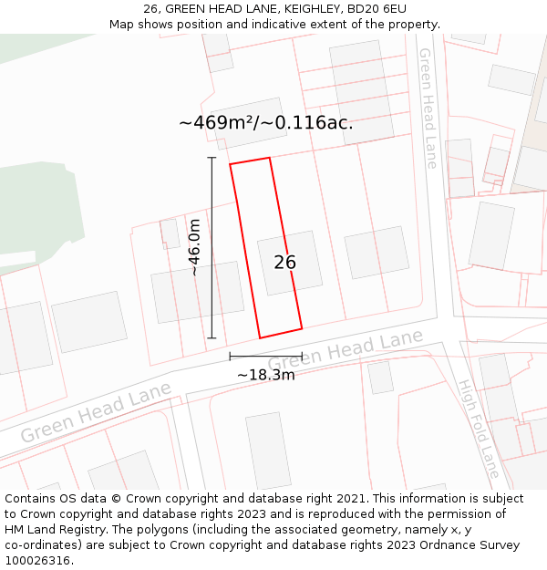 26, GREEN HEAD LANE, KEIGHLEY, BD20 6EU: Plot and title map