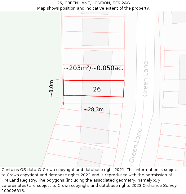 26, GREEN LANE, LONDON, SE9 2AG: Plot and title map