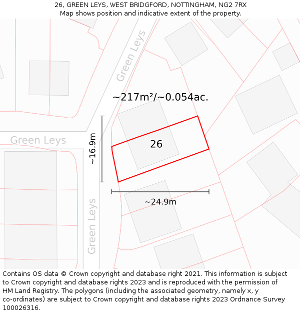 26, GREEN LEYS, WEST BRIDGFORD, NOTTINGHAM, NG2 7RX: Plot and title map