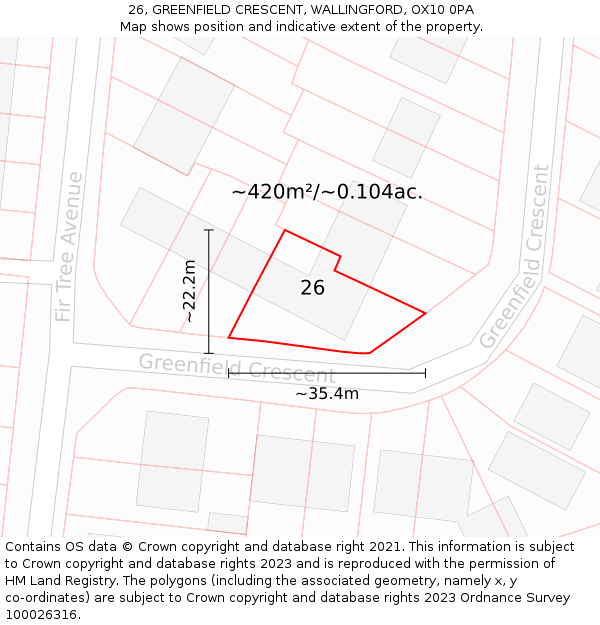 26, GREENFIELD CRESCENT, WALLINGFORD, OX10 0PA: Plot and title map