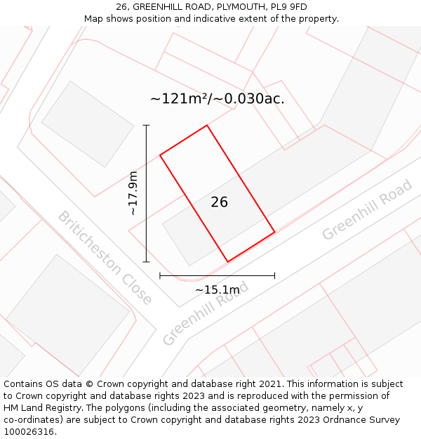 26, GREENHILL ROAD, PLYMOUTH, PL9 9FD: Plot and title map