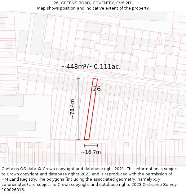 26, GREENS ROAD, COVENTRY, CV6 2FH: Plot and title map