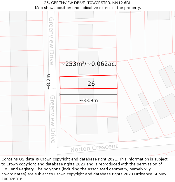 26, GREENVIEW DRIVE, TOWCESTER, NN12 6DL: Plot and title map