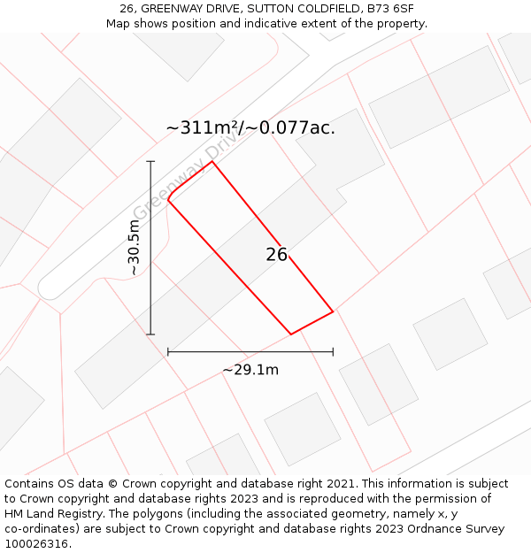 26, GREENWAY DRIVE, SUTTON COLDFIELD, B73 6SF: Plot and title map