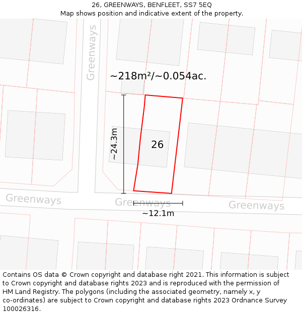 26, GREENWAYS, BENFLEET, SS7 5EQ: Plot and title map