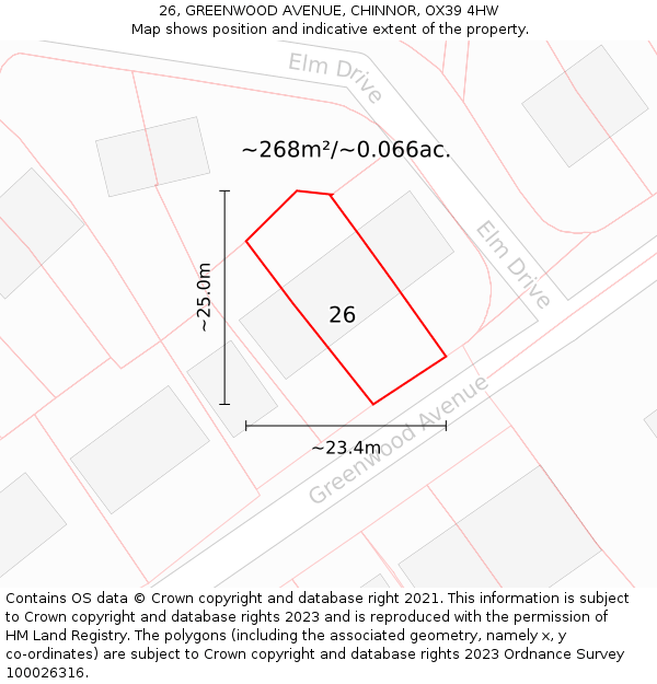 26, GREENWOOD AVENUE, CHINNOR, OX39 4HW: Plot and title map