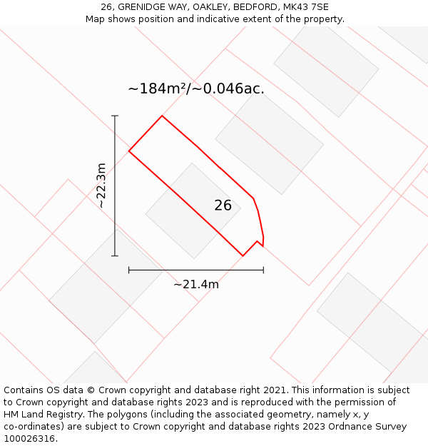 26, GRENIDGE WAY, OAKLEY, BEDFORD, MK43 7SE: Plot and title map