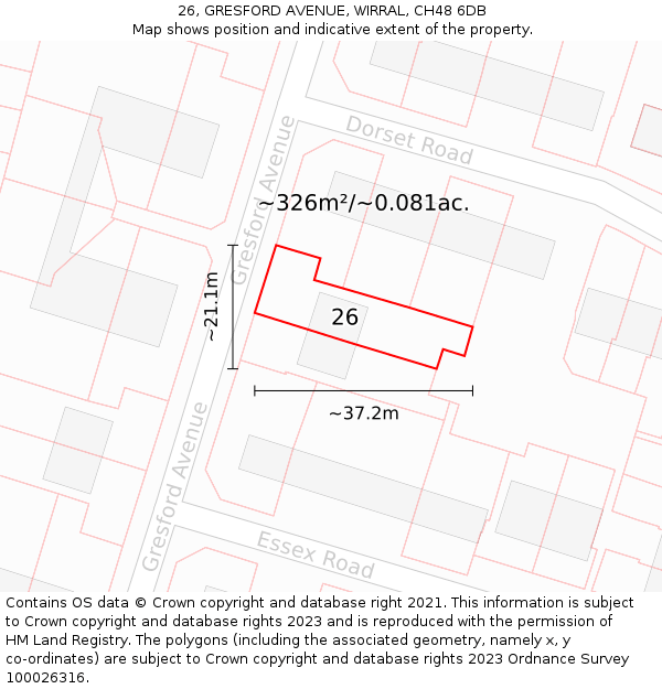 26, GRESFORD AVENUE, WIRRAL, CH48 6DB: Plot and title map