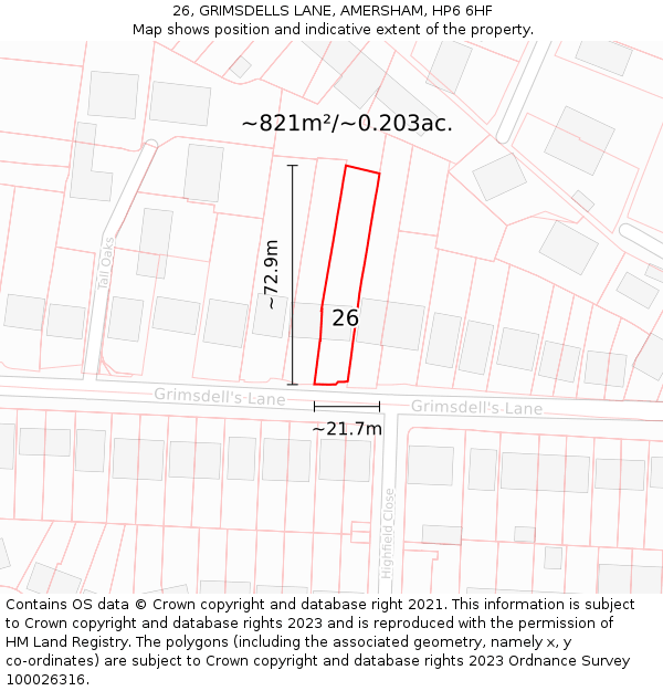 26, GRIMSDELLS LANE, AMERSHAM, HP6 6HF: Plot and title map