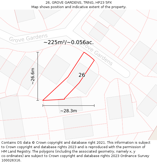 26, GROVE GARDENS, TRING, HP23 5PX: Plot and title map