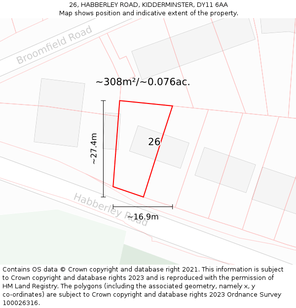 26, HABBERLEY ROAD, KIDDERMINSTER, DY11 6AA: Plot and title map