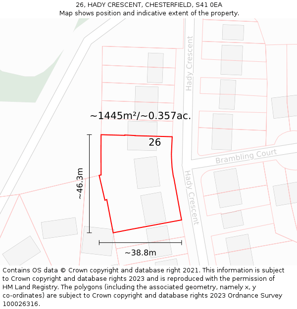 26, HADY CRESCENT, CHESTERFIELD, S41 0EA: Plot and title map