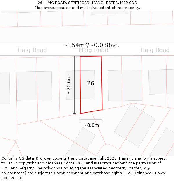 26, HAIG ROAD, STRETFORD, MANCHESTER, M32 0DS: Plot and title map