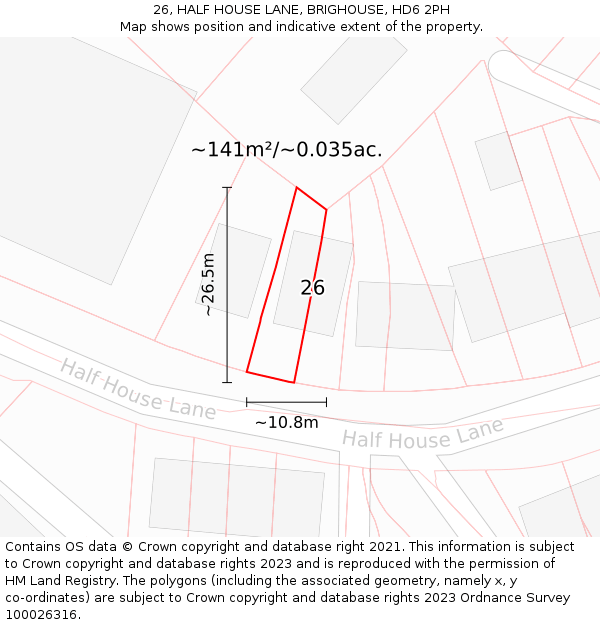 26, HALF HOUSE LANE, BRIGHOUSE, HD6 2PH: Plot and title map