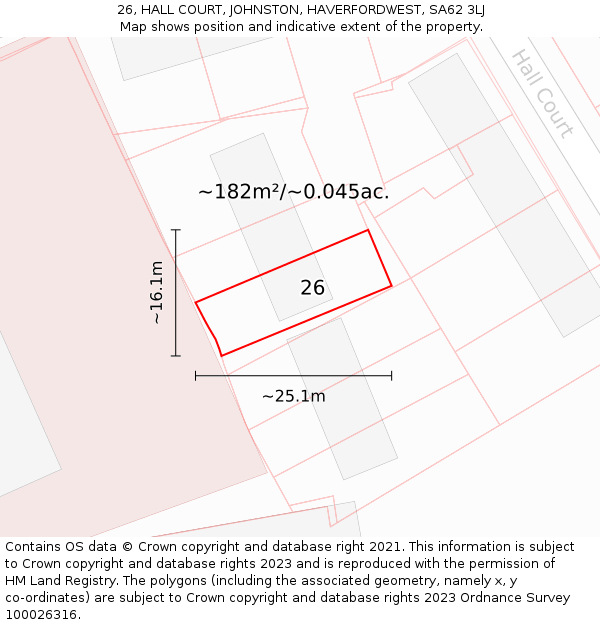 26, HALL COURT, JOHNSTON, HAVERFORDWEST, SA62 3LJ: Plot and title map