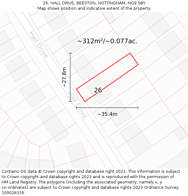 26, HALL DRIVE, BEESTON, NOTTINGHAM, NG9 5BY: Plot and title map