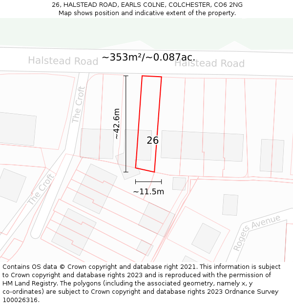 26, HALSTEAD ROAD, EARLS COLNE, COLCHESTER, CO6 2NG: Plot and title map