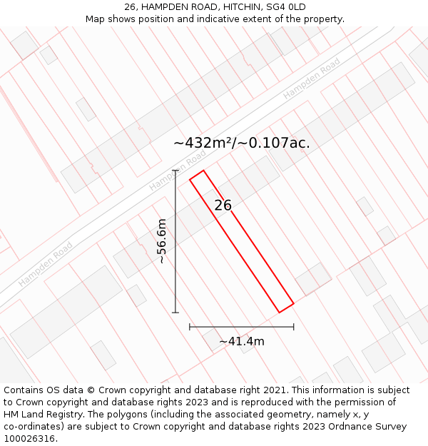 26, HAMPDEN ROAD, HITCHIN, SG4 0LD: Plot and title map