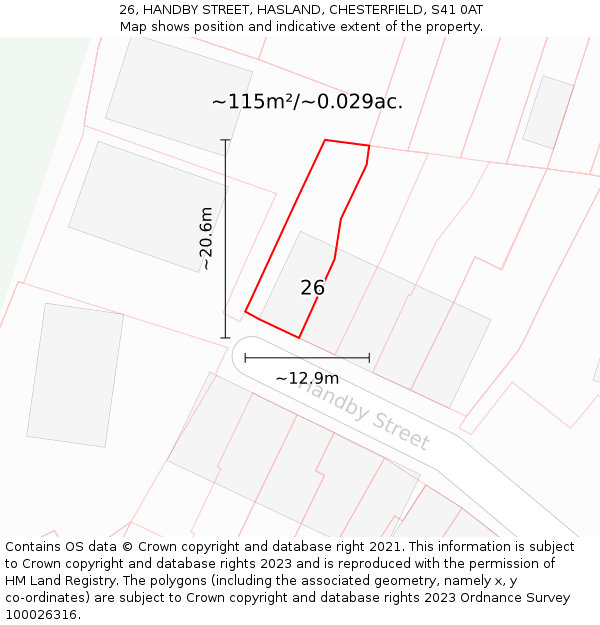 26, HANDBY STREET, HASLAND, CHESTERFIELD, S41 0AT: Plot and title map