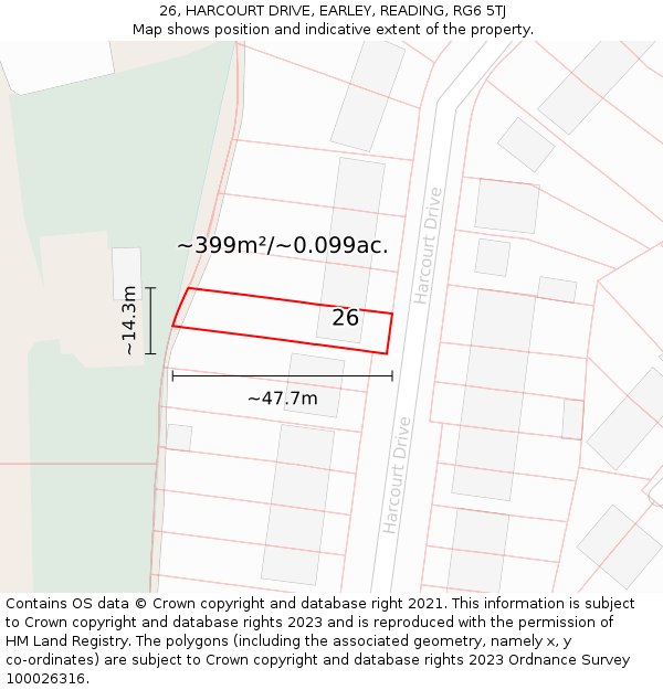 26, HARCOURT DRIVE, EARLEY, READING, RG6 5TJ: Plot and title map