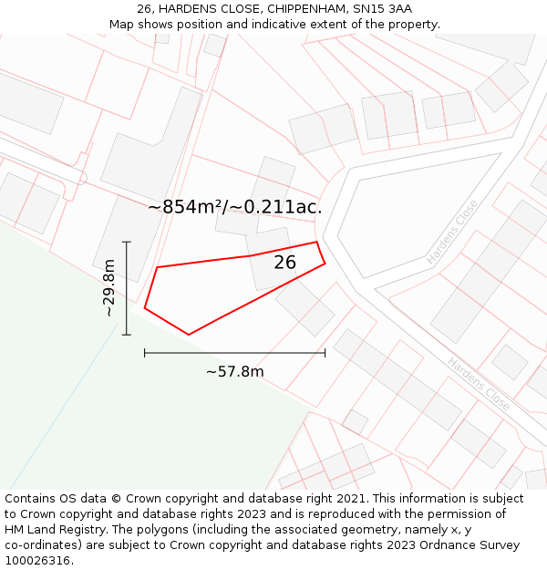 26, HARDENS CLOSE, CHIPPENHAM, SN15 3AA: Plot and title map