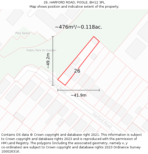 26, HARFORD ROAD, POOLE, BH12 3PL: Plot and title map