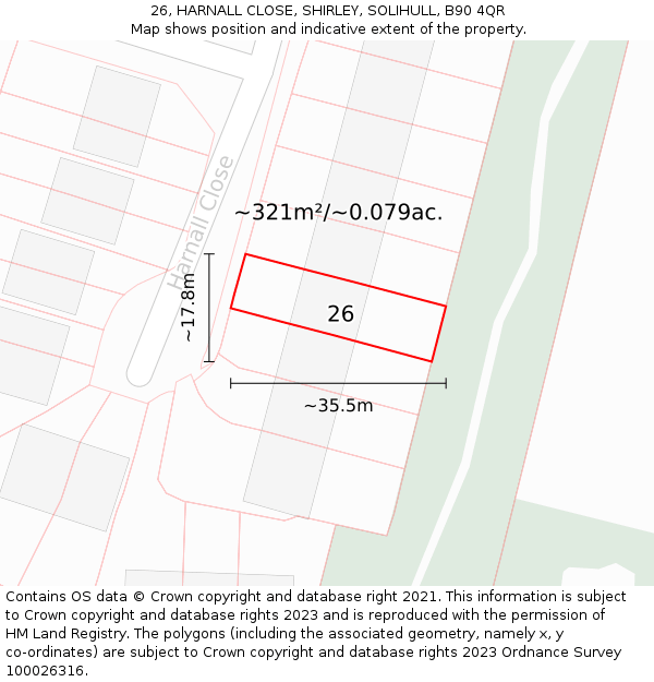 26, HARNALL CLOSE, SHIRLEY, SOLIHULL, B90 4QR: Plot and title map