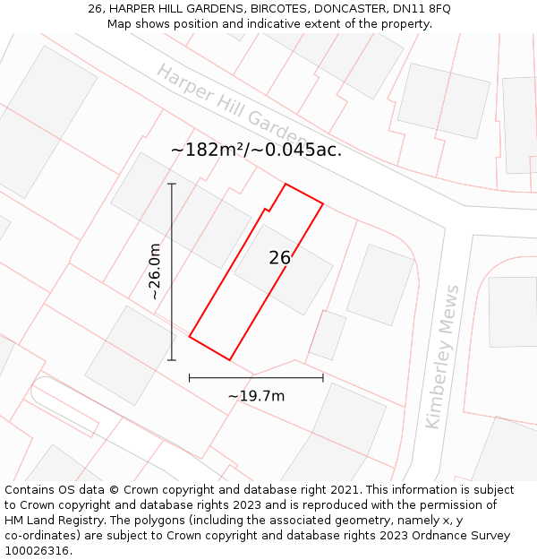 26, HARPER HILL GARDENS, BIRCOTES, DONCASTER, DN11 8FQ: Plot and title map