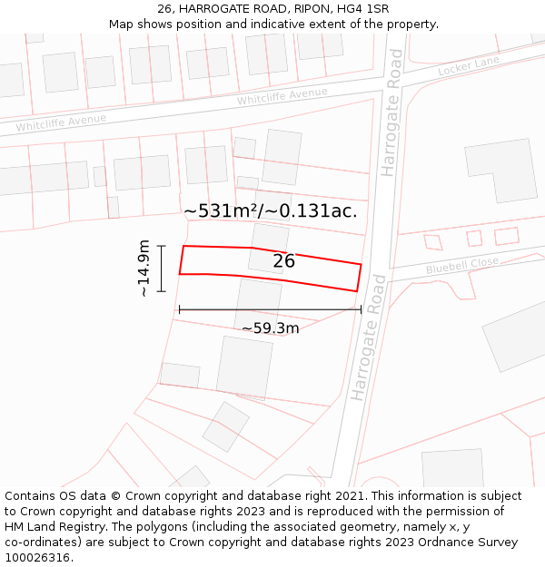26, HARROGATE ROAD, RIPON, HG4 1SR: Plot and title map