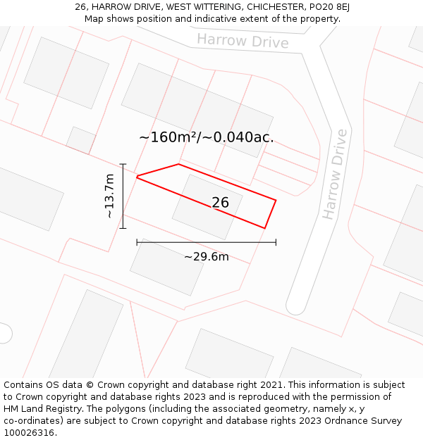 26, HARROW DRIVE, WEST WITTERING, CHICHESTER, PO20 8EJ: Plot and title map