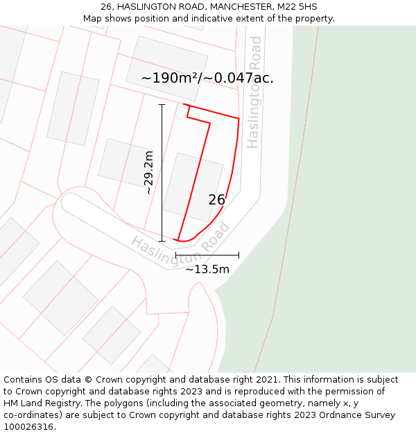 26, HASLINGTON ROAD, MANCHESTER, M22 5HS: Plot and title map