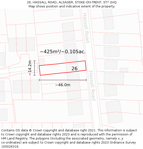 26, HASSALL ROAD, ALSAGER, STOKE-ON-TRENT, ST7 2HQ: Plot and title map