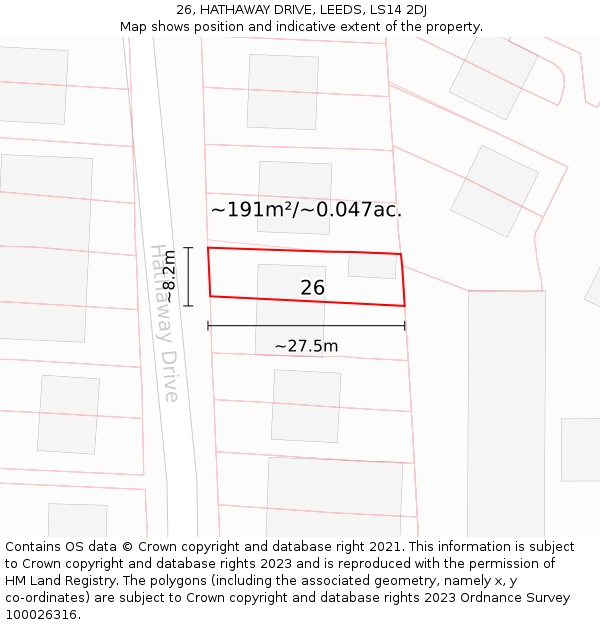 26, HATHAWAY DRIVE, LEEDS, LS14 2DJ: Plot and title map