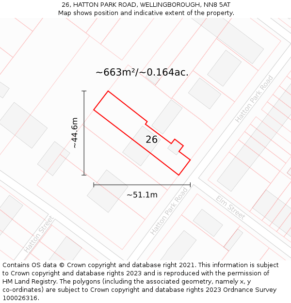 26, HATTON PARK ROAD, WELLINGBOROUGH, NN8 5AT: Plot and title map