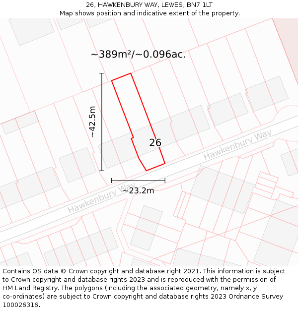 26, HAWKENBURY WAY, LEWES, BN7 1LT: Plot and title map