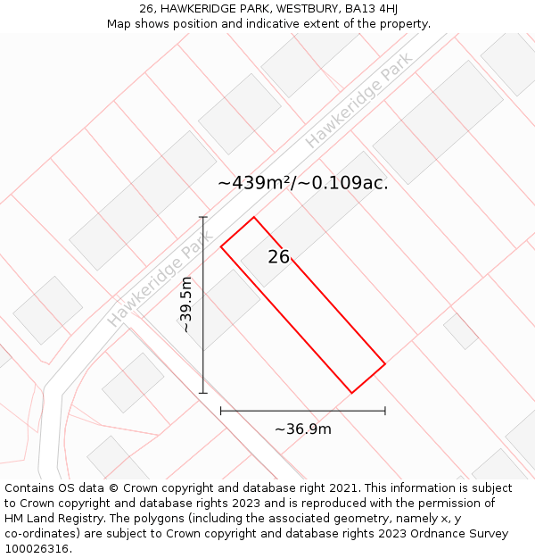 26, HAWKERIDGE PARK, WESTBURY, BA13 4HJ: Plot and title map
