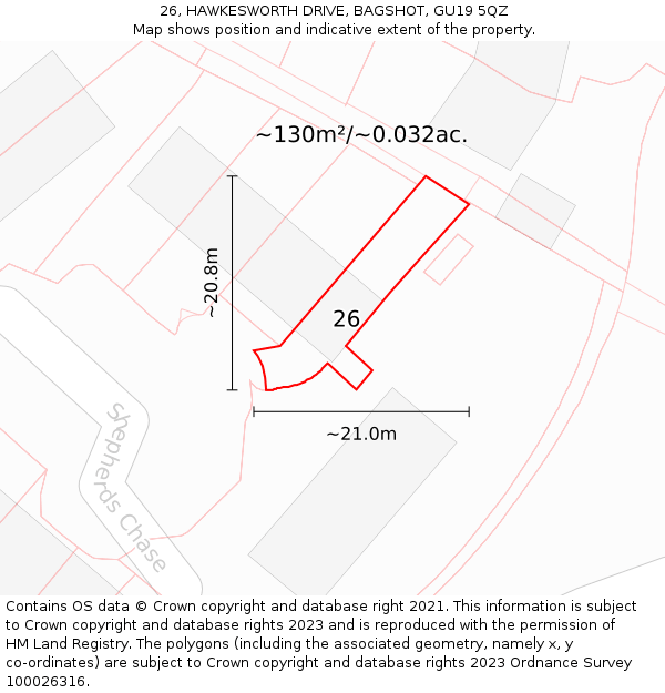 26, HAWKESWORTH DRIVE, BAGSHOT, GU19 5QZ: Plot and title map