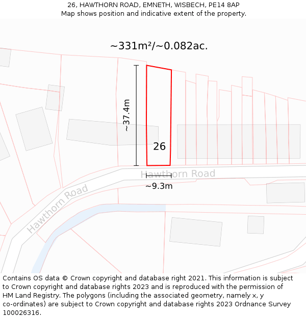 26, HAWTHORN ROAD, EMNETH, WISBECH, PE14 8AP: Plot and title map