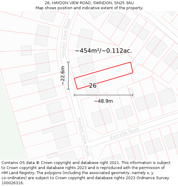 26, HAYDON VIEW ROAD, SWINDON, SN25 3AU: Plot and title map