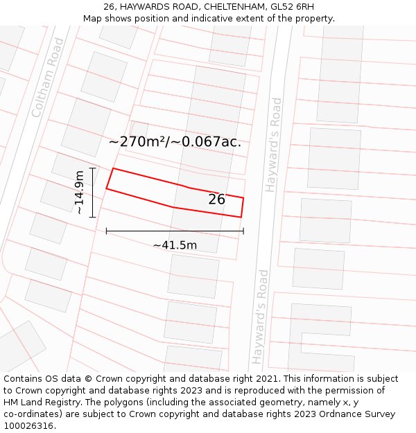 26, HAYWARDS ROAD, CHELTENHAM, GL52 6RH: Plot and title map