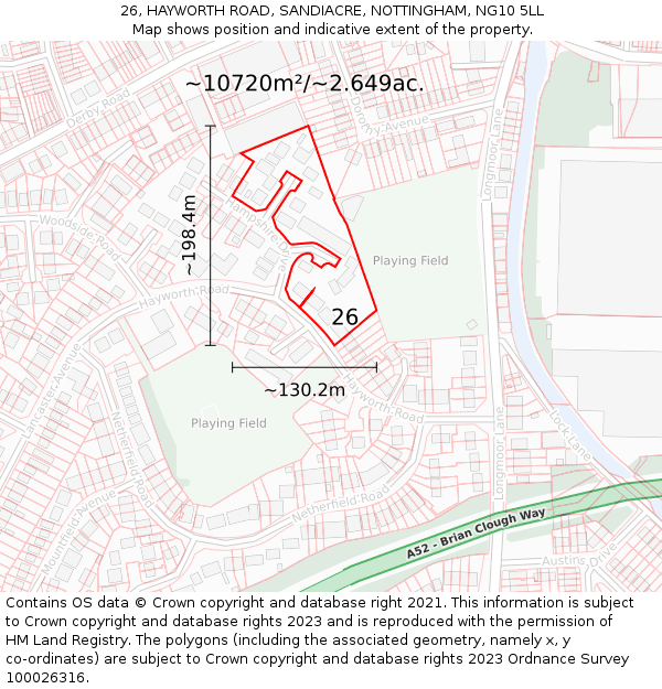 26, HAYWORTH ROAD, SANDIACRE, NOTTINGHAM, NG10 5LL: Plot and title map