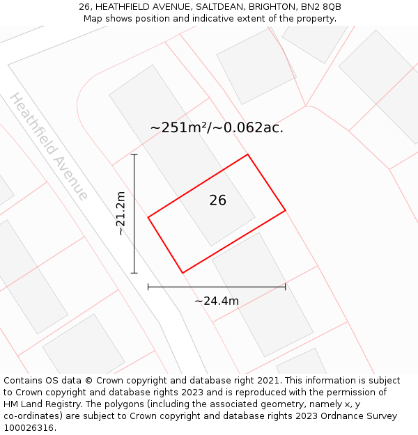 26, HEATHFIELD AVENUE, SALTDEAN, BRIGHTON, BN2 8QB: Plot and title map