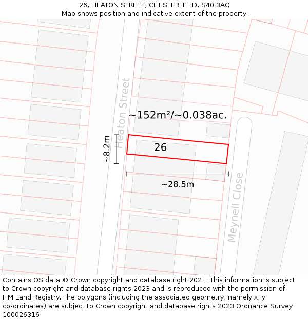 26, HEATON STREET, CHESTERFIELD, S40 3AQ: Plot and title map