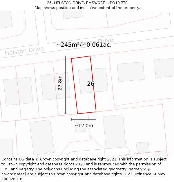 26, HELSTON DRIVE, EMSWORTH, PO10 7TP: Plot and title map