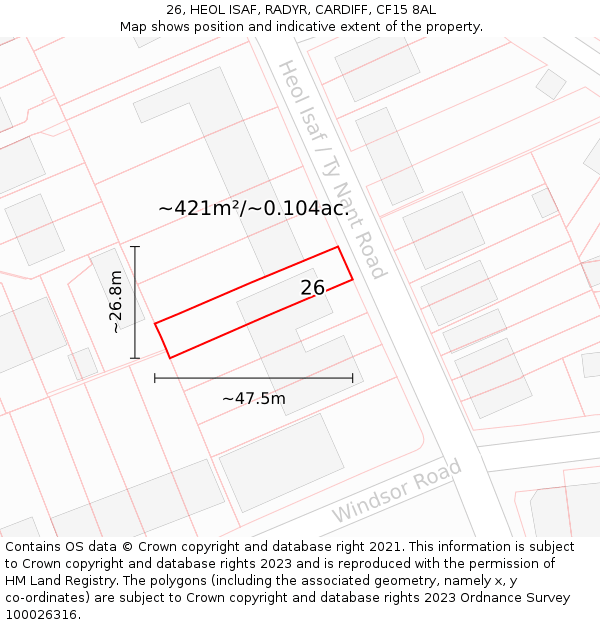 26, HEOL ISAF, RADYR, CARDIFF, CF15 8AL: Plot and title map